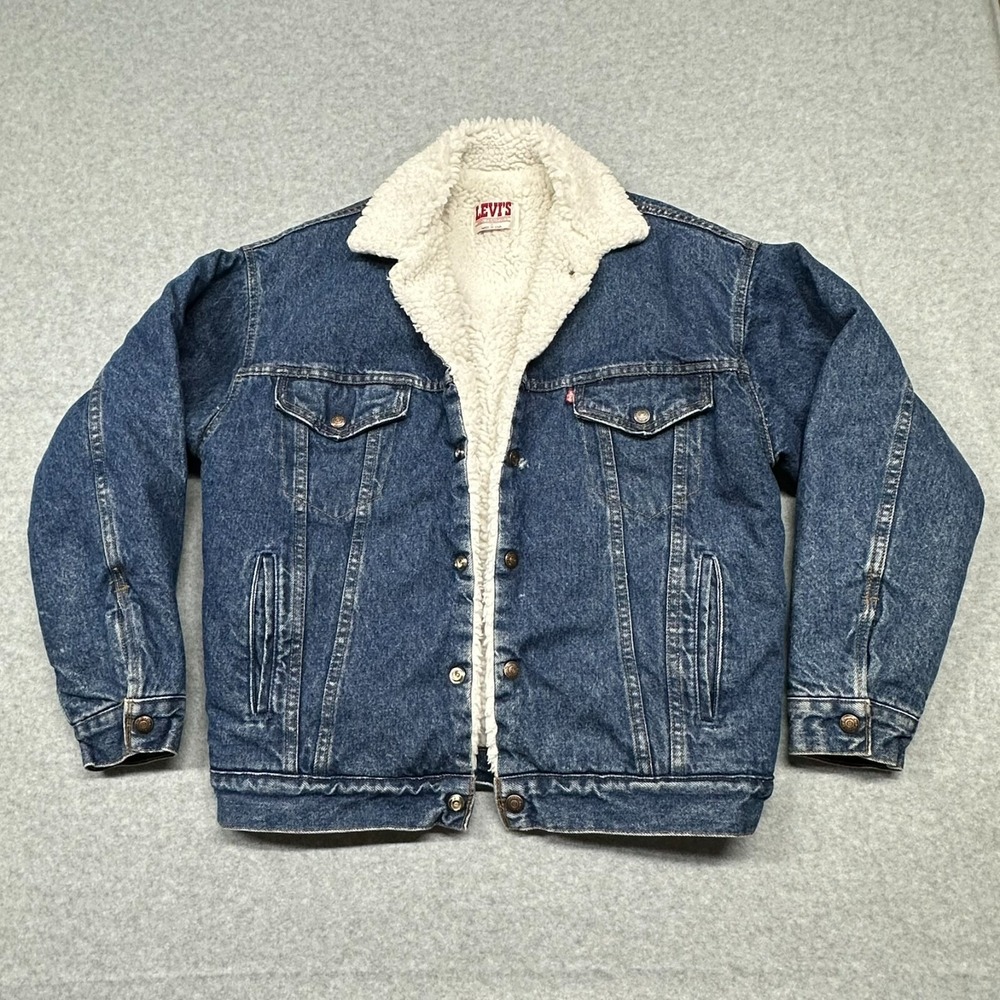 VTG Levi's 80s Made In USA 44R Sherpa Fleece Lined Denim Jacket Cowboy Western‎